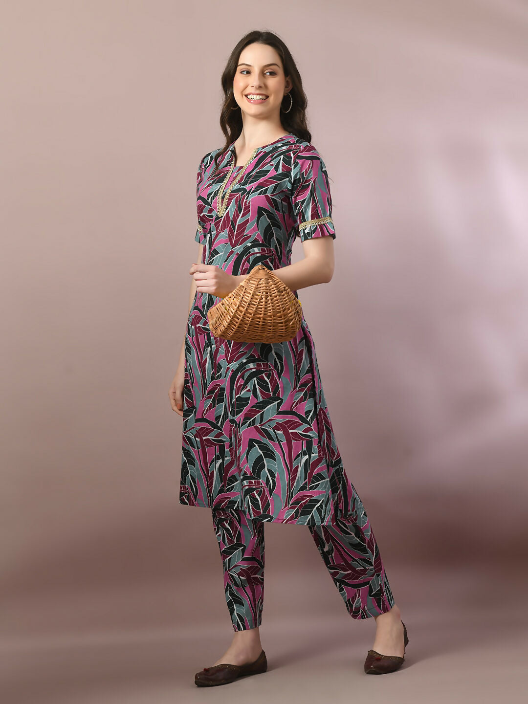 Myshka Women's Multi Printed Cotton Straight Party Kurta Set
