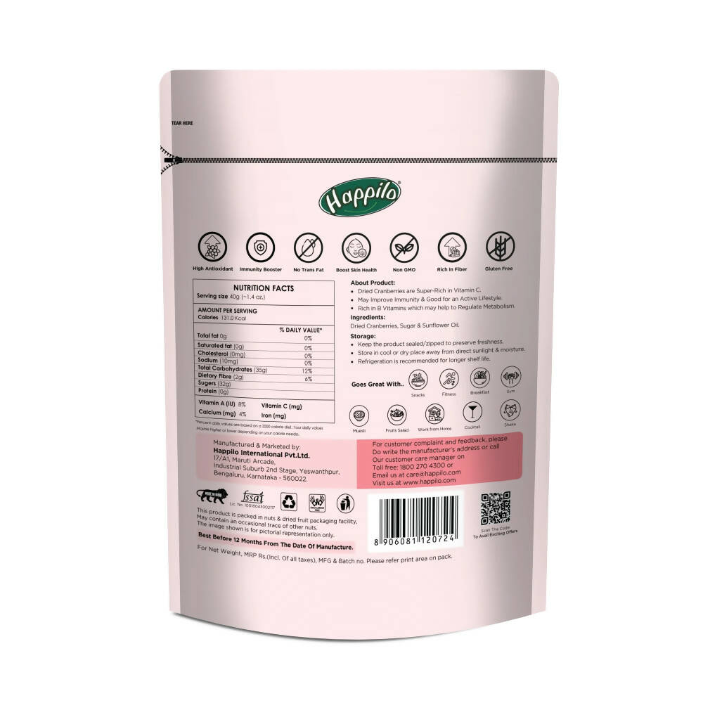 Happilo Premium Californian Sliced Dried Cranberries - Distacart