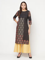 Aniyah Black Color Cotton Block Print Straight Kurta