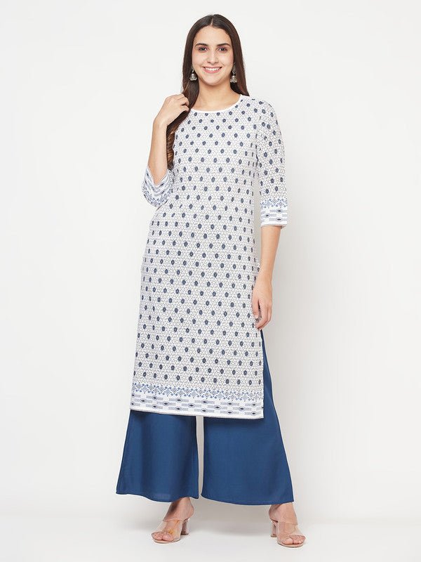 Aniyah Rayon Digital Screen Print White Straight Kurta