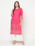 Aniyah Rayon Screen Print Fuchsia Straight Kurta