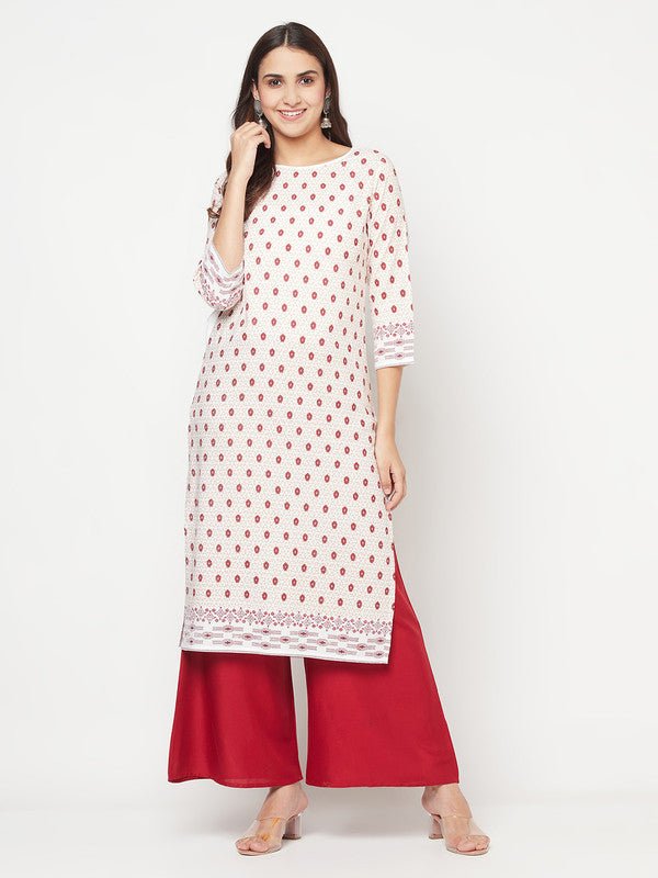 Aniyah Rayon Digital Screen Print White And Red Straight Kurta