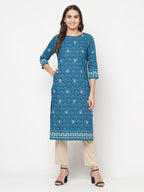 Aniyah Rayon Digital Screen Printed Blue Color Straight Kurta