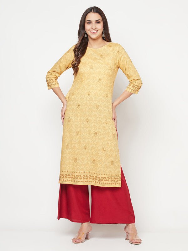 Aniyah Rayon Digital Screen Printed Golden Beige Straight Kurta