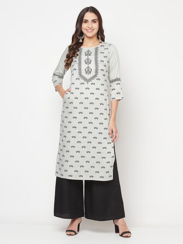 Aniyah Rayon Screen Print Light Grey Straight Kurta