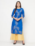 Aniyah Cotton Foil Print Royal Blue Straight Kurta