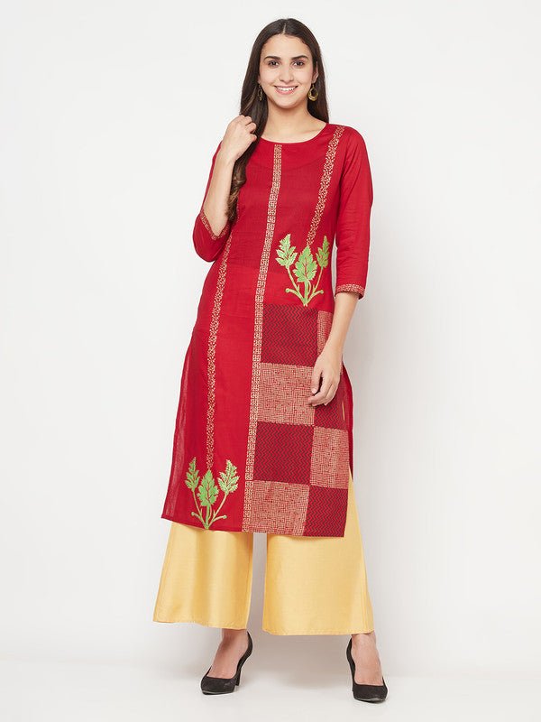 Aniyah Cotton Foil Print Maroon Straight Kurta