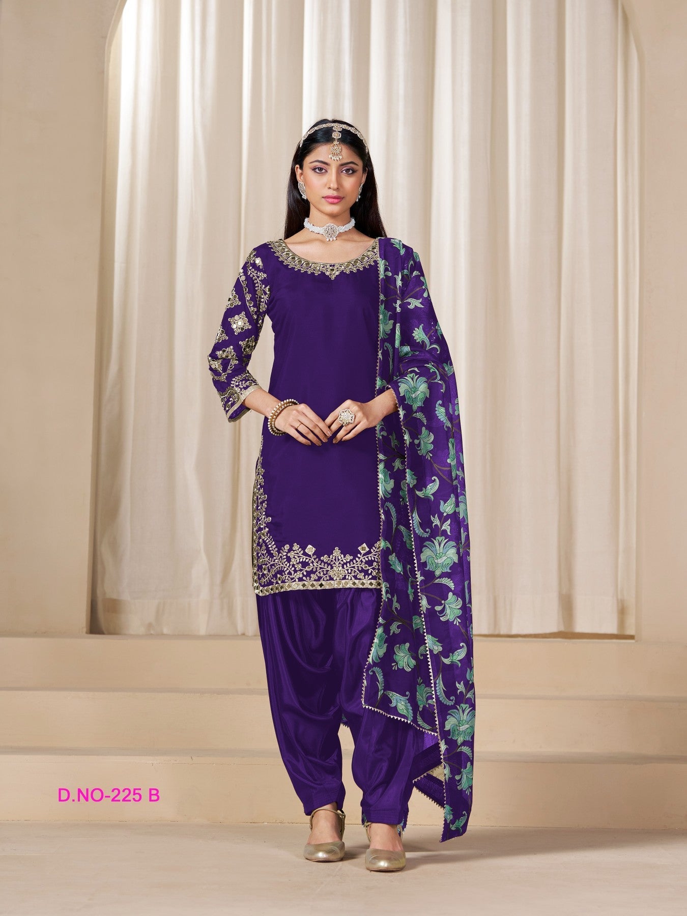 Anaita Purple Premium Embroidered Roman Silk Salwar Suit - Distacart