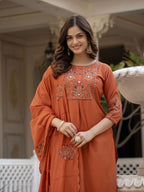 Pramukh Fab Rust Color Viscose Mango Silk Kurta Set - Distacart