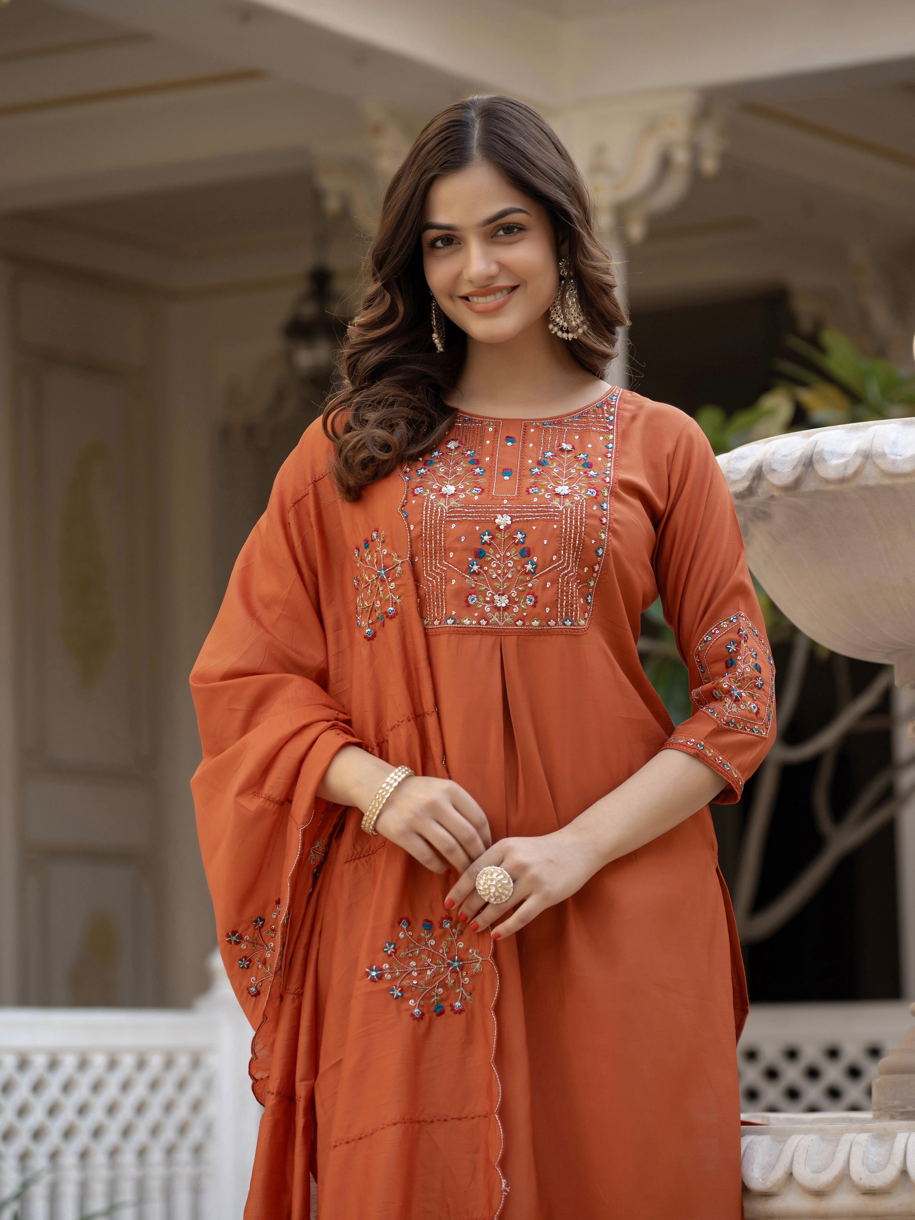 Pramukh Fab Rust Color Viscose Mango Silk Kurta Set - Distacart