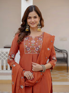 Pramukh Fab Rust Color Viscose Mango Silk Kurta Set - Distacart
