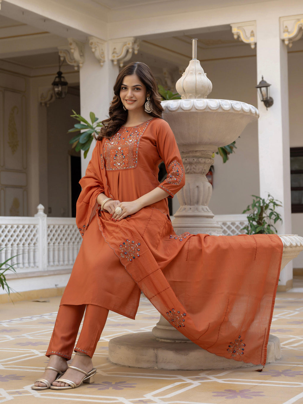 Pramukh Fab Rust Color Viscose Mango Silk Kurta Set - Distacart