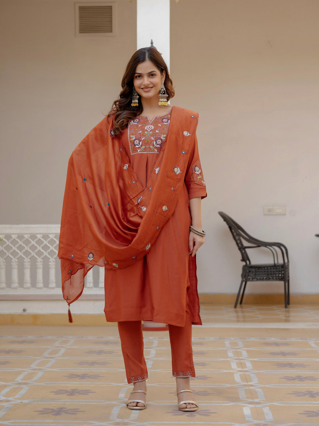 Pramukh Fab Rust Color Viscose Mango Silk Kurta Set - Distacart