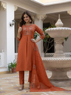 Pramukh Fab Rust Color Viscose Mango Silk Kurta Set - Distacart