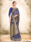 Vardha Space Blue Woven Zari Jaal Banarasi Saree