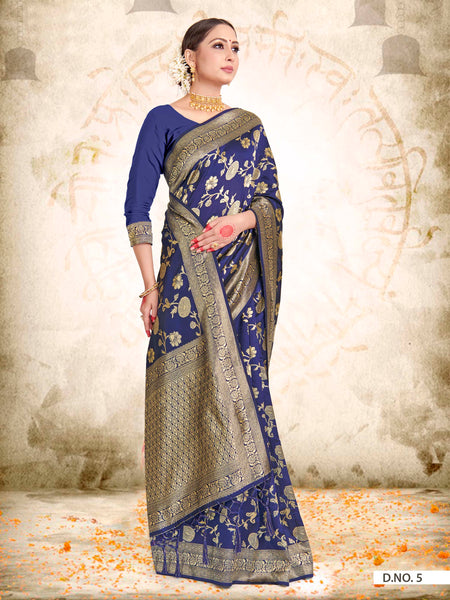 Vardha Space Blue Woven Zari Jaal Banarasi Saree