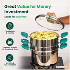 The Indus Valley Tri-steel Multi Cooker Pot Premium Stainless Steel Momo Maker/ Idiyappam/ Biryani/  Veg Steaming Set, 3 Pots, 21cm
