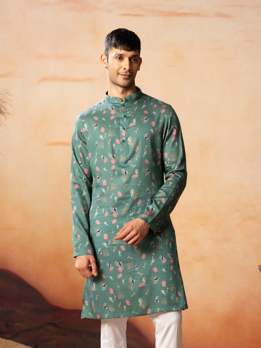 Green Floral Printed Kurta by Hilo Design