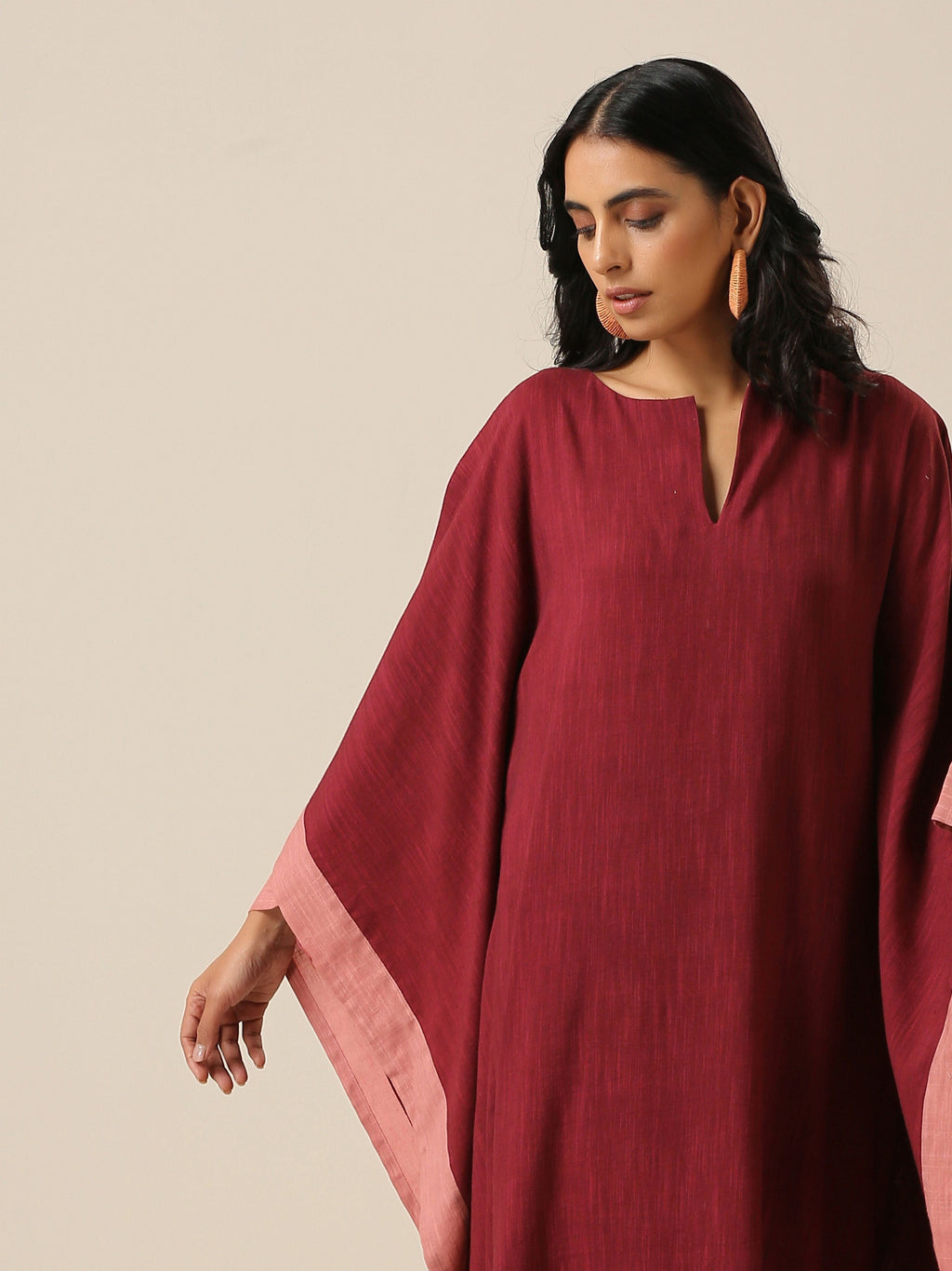 trueBrowns Ruby Wine Slub Texture High Low Kaftan Pant Set | Relove - Distacart