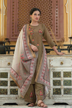Juniper Women's Olive Mono Viscose Straight Embroidered Kurta Pant Dupatta Set - Distacart