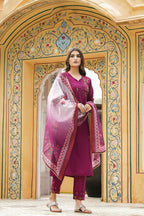 Juniper Maroon Mono Viscose Festive Wear Embroidered Straight Kurta Pant Dupatta Set - Distacart