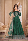 Monjolika Fashion Dark Green Color Embroidered Taffeta Silk Anarkali Suit - Distacart