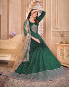 Monjolika Fashion Dark Green Color Embroidered Taffeta Silk Anarkali Suit - Distacart