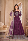 Monjolika Fashion Purple Color Embroidered Taffeta Silk Anarkali Suit - Distacart