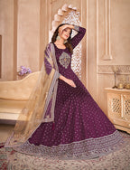 Monjolika Fashion Purple Color Embroidered Taffeta Silk Anarkali Suit - Distacart