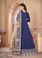 Monjolika Fashion Navy Blue Color Embroidered Taffeta Silk Anarkali Suit - Distacart