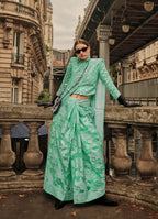 Monjolika Fashion Sea Green Color Lakhnavi Organza Weaving Work Saree With Blouse - Distacart