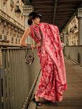 Monjolika Fashion Light Red Color Lakhnavi Organza Weaving Work Saree With Blouse - Distacart