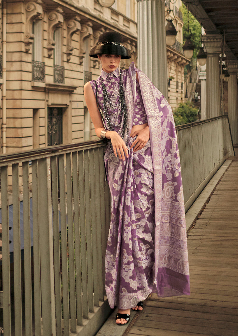Monjolika Fashion Violet Color Lakhnavi Organza Weaving Work Saree With Blouse - Distacart