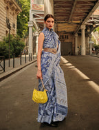 Monjolika Fashion Aegon Blue Color Lakhnavi Organza Weaving Work Saree With Blouse - Distacart