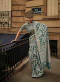 Monjolika Fashion Dusty Green Color Lakhnavi Organza Weaving Work Saree With Blouse - Distacart
