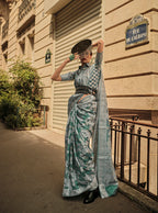 Monjolika Fashion Dusty Green Color Lakhnavi Organza Weaving Work Saree With Blouse - Distacart