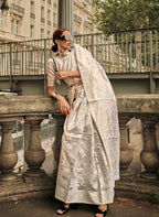 Monjolika Fashion White Color Lakhnavi Organza Weaving Work Saree With Blouse - Distacart