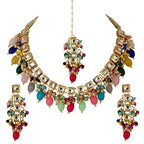 Tehzeeb Creations Back Meenakari Gold-Polished Square Shape Tika Earring Jewellery Set Uncut Kundan Big Faux Kundan Dibbi Kundan Choker Necklace Set