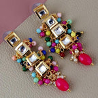 Tehzeeb Creations Back Meenakari Gold-Polished Square Shape Tika Earring Jewellery Set Uncut Kundan Big Faux Kundan Dibbi Kundan Choker Necklace Set