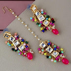 Tehzeeb Creations Back Meenakari Gold-Polished Square Shape Tika Earring Jewellery Set Uncut Kundan Big Faux Kundan Dibbi Kundan Choker Necklace Set