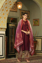 Juniper Maroon Mono Viscose Festive Wear Embroidered Straight Kurta Pant Dupatta Set - Distacart
