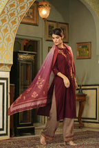 Juniper Maroon Mono Viscose Festive Wear Embroidered Straight Kurta Pant Dupatta Set - Distacart