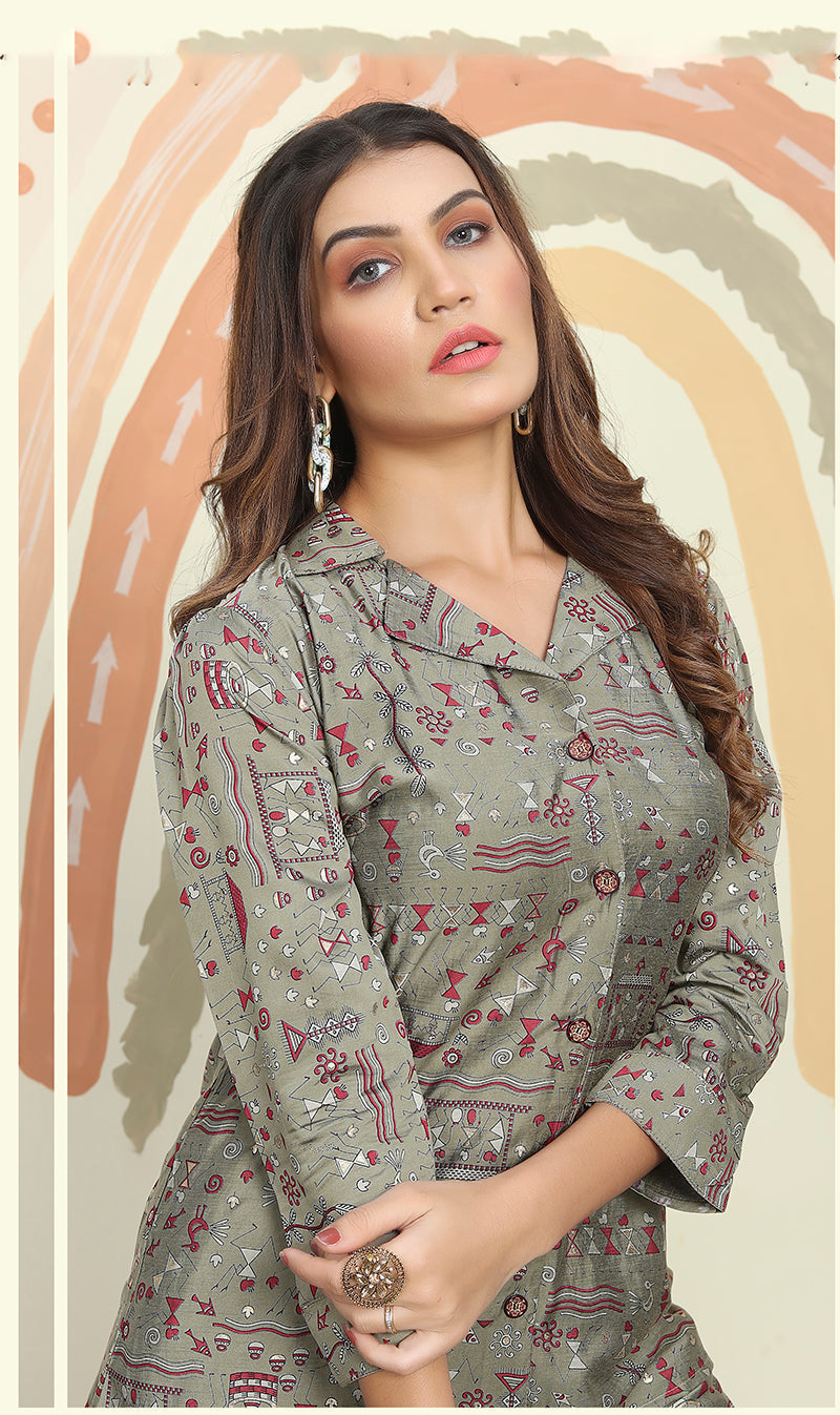 Monjolika Fashion Grey Color Printed Rayon Designer Co Ord Set - Distacart