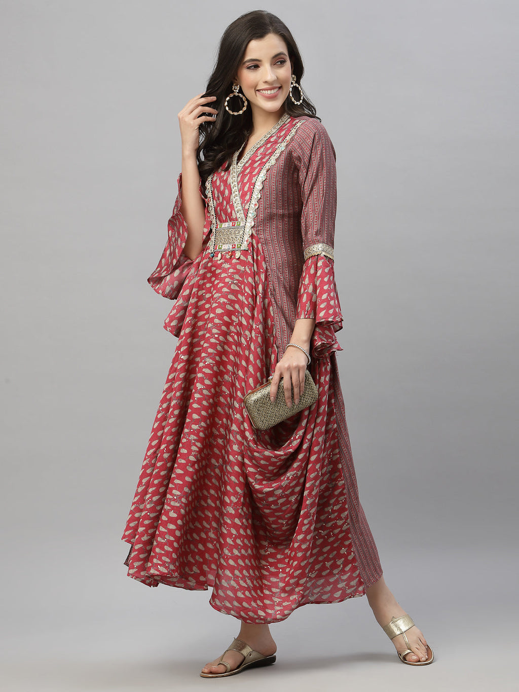 Juniper Women's Pink Silk Printed Flared Dress - Distacart
