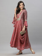 Juniper Women's Pink Silk Printed Flared Dress - Distacart
