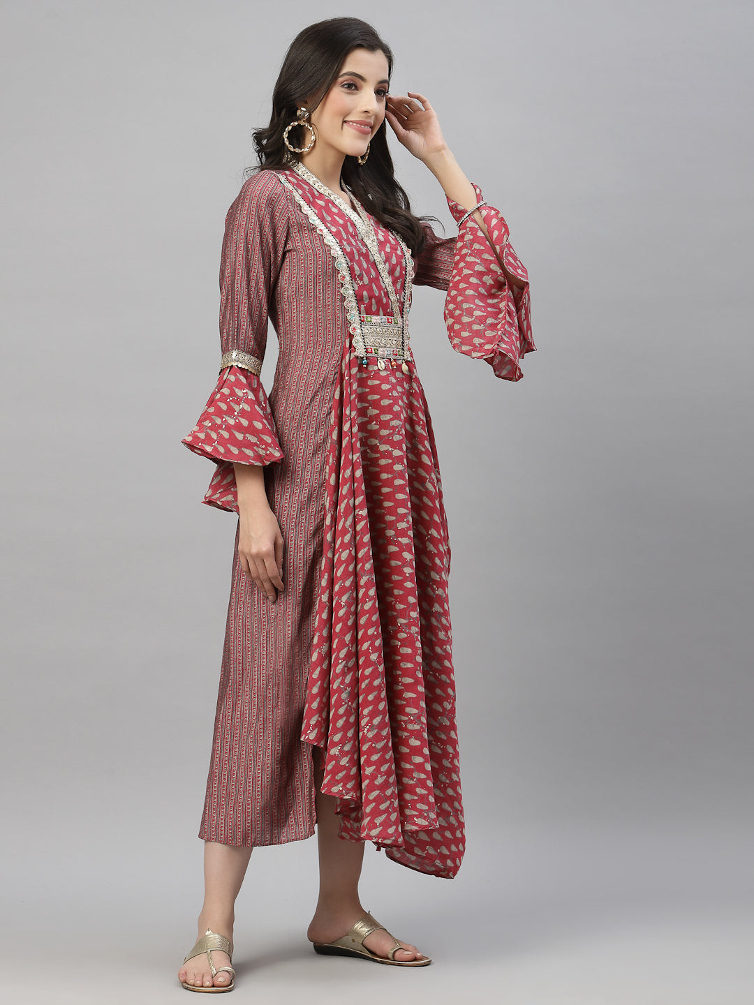 Juniper Women's Pink Silk Printed Flared Dress - Distacart