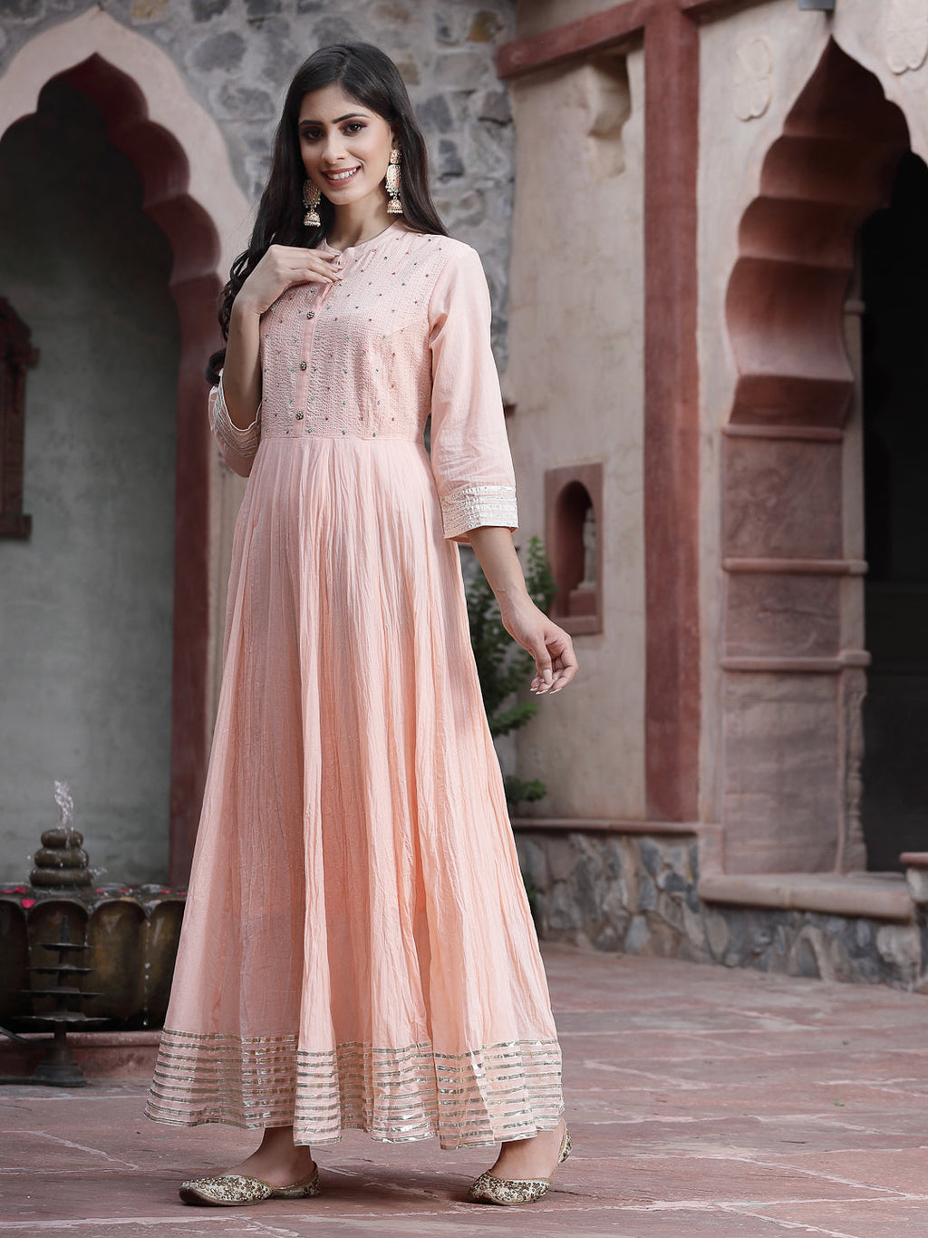 Juniper Women Peach Cotton Solid Flared Dress - Distacart