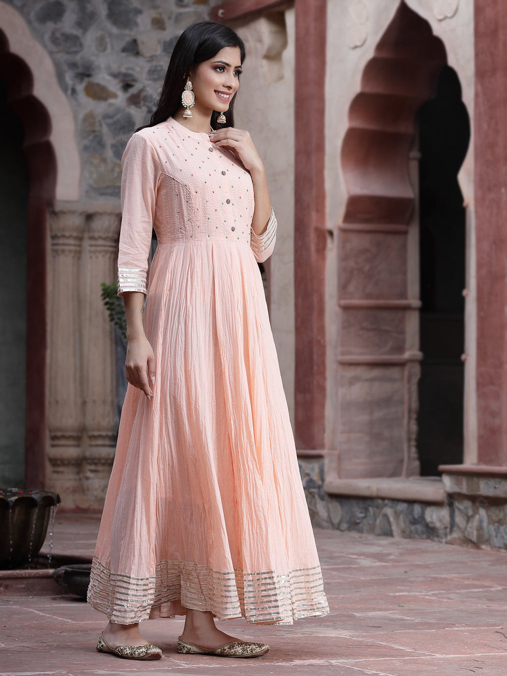 Juniper Women Peach Cotton Solid Flared Dress - Distacart