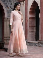 Juniper Women Peach Cotton Solid Flared Dress - Distacart