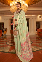 Monjolika Fashion Light Green Color Handloom Weaving Silk Work Saree With Blouse